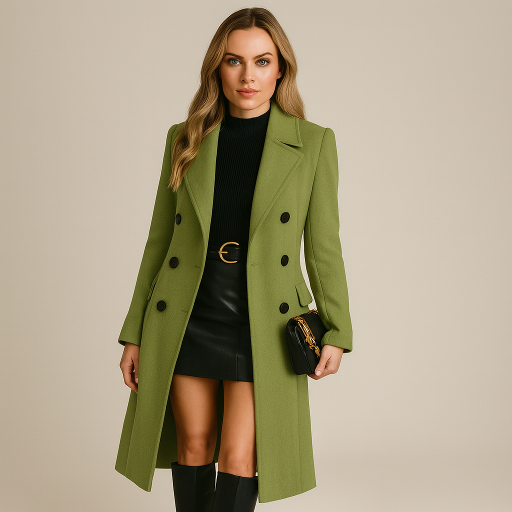 Double Button Wool Blend Coat - Notched Collar